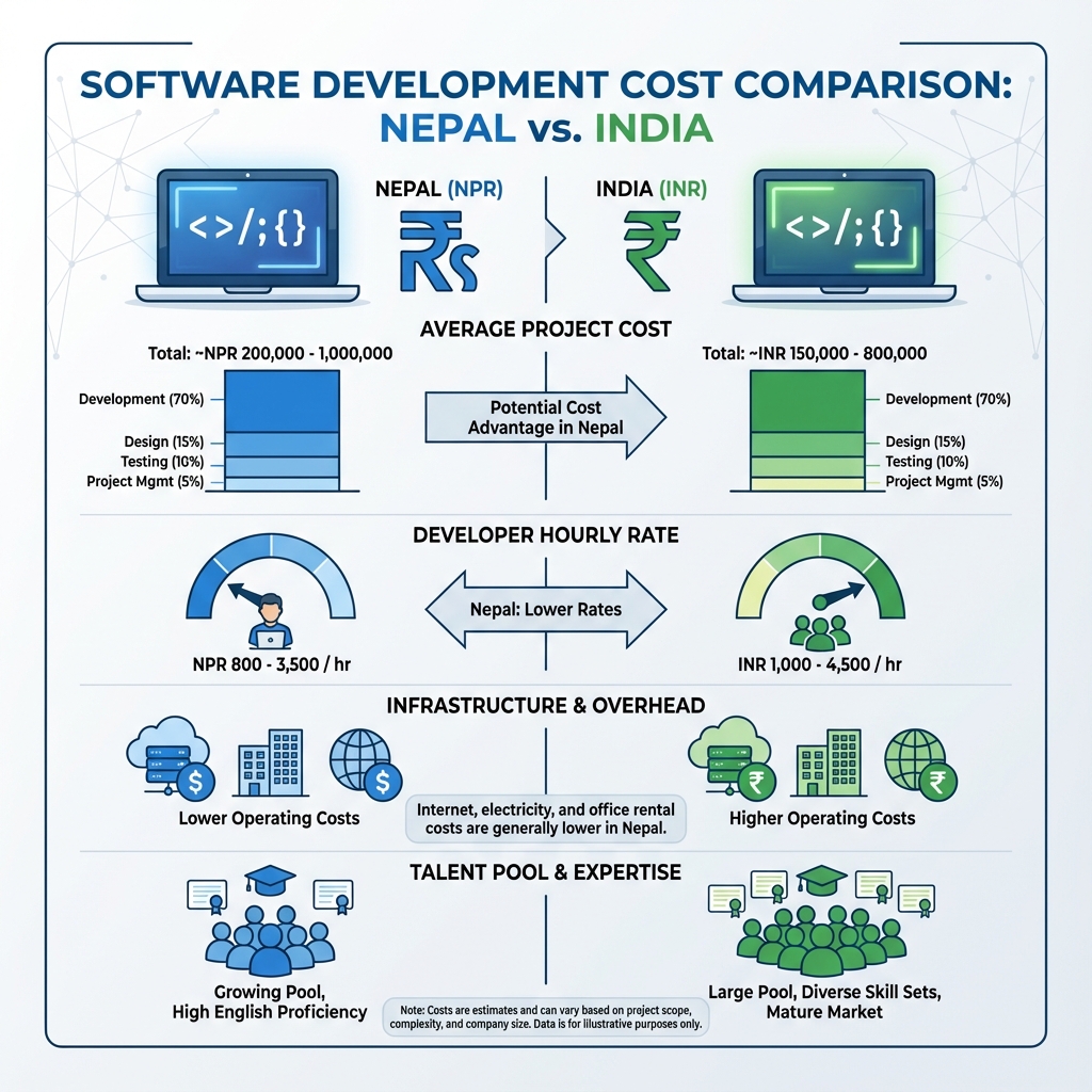 Cost of Software Development in Nepal vs India - Featured image for Business article